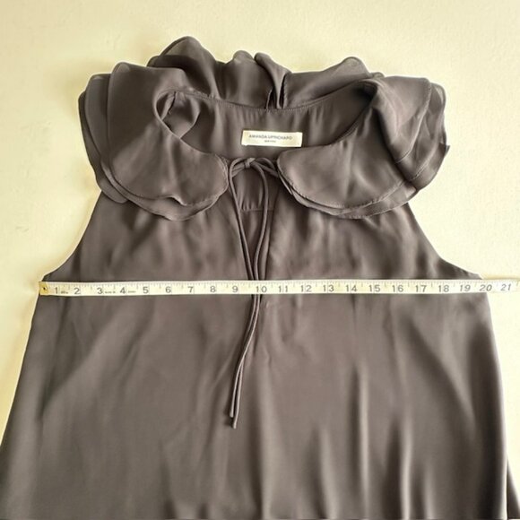 Amanda Uprichard Mini Dress Black Sleeveless V Neck Belle Ruff Black Size L - Picture 8 of 8